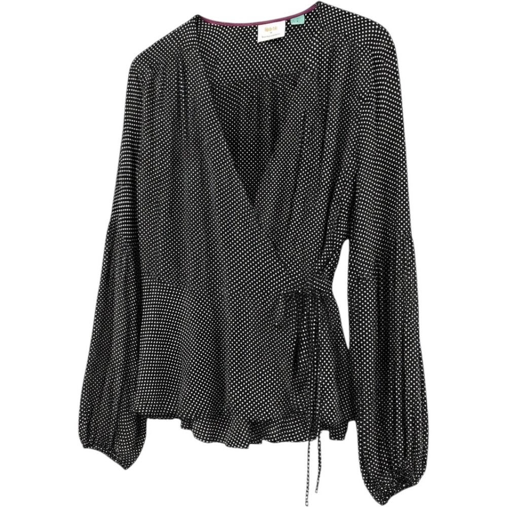 NWT $88 Anthropologie Maeve Wrap Blouse Plus 16W PolkaDot Feminine Boho Academia